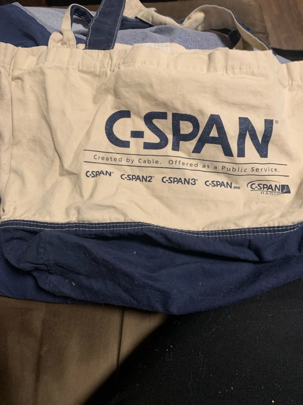 Two-Tone Navy and Cream Tote with Washington State Democrats Logo